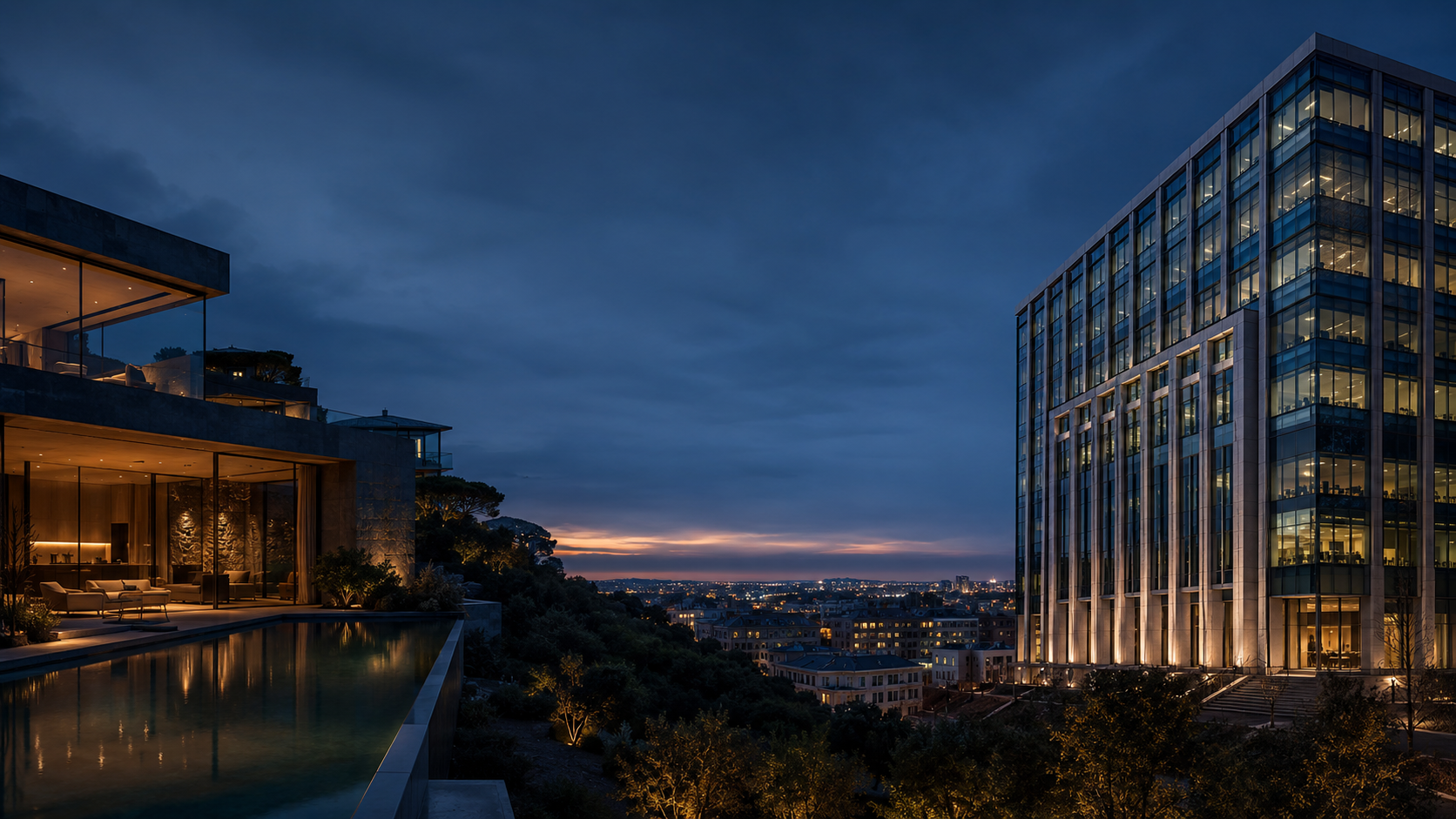 Villa de lujo y edificio corporativo contemporáneo en España